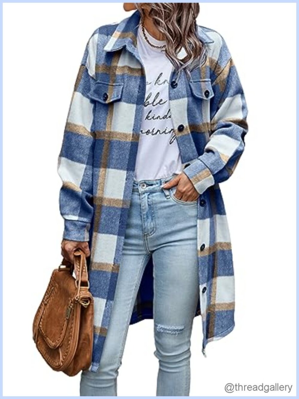 Womens Plaid Shacket Jacket Wool Blend Flannel Button Down Shirt